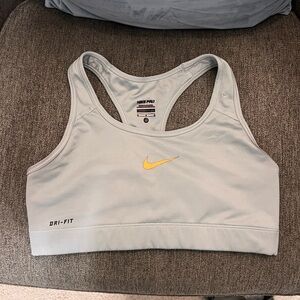 Nike Pro Dri-FIT Sports Bra - Light Gray with Yellow Swoosh